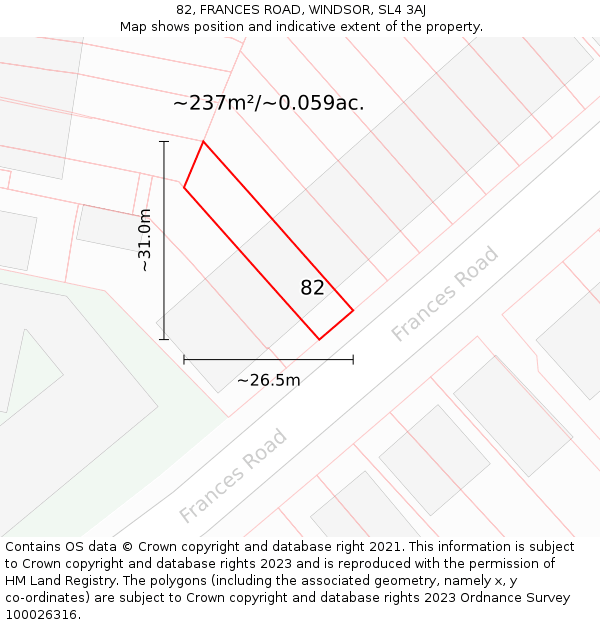 82, FRANCES ROAD, WINDSOR, SL4 3AJ: Plot and title map