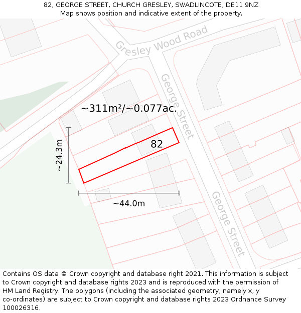 82, GEORGE STREET, CHURCH GRESLEY, SWADLINCOTE, DE11 9NZ: Plot and title map