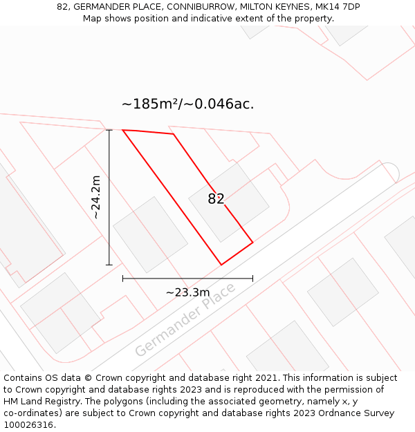82, GERMANDER PLACE, CONNIBURROW, MILTON KEYNES, MK14 7DP: Plot and title map