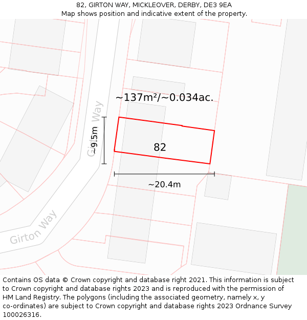 82, GIRTON WAY, MICKLEOVER, DERBY, DE3 9EA: Plot and title map