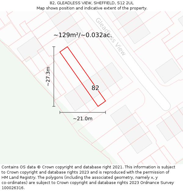 82, GLEADLESS VIEW, SHEFFIELD, S12 2UL: Plot and title map
