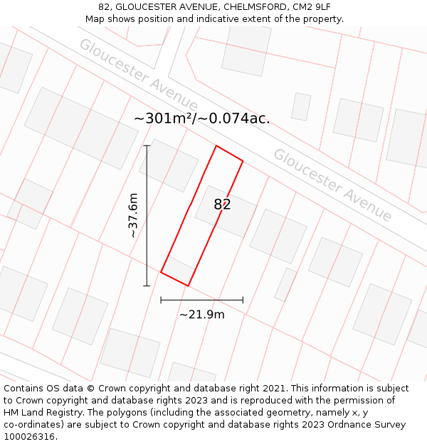 82, GLOUCESTER AVENUE, CHELMSFORD, CM2 9LF: Plot and title map