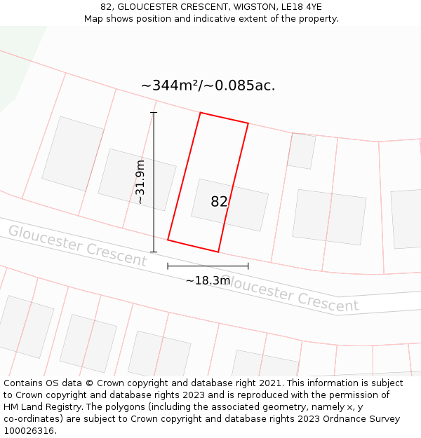 82, GLOUCESTER CRESCENT, WIGSTON, LE18 4YE: Plot and title map