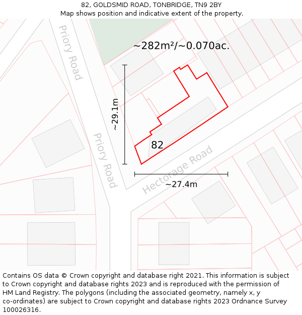 82, GOLDSMID ROAD, TONBRIDGE, TN9 2BY: Plot and title map