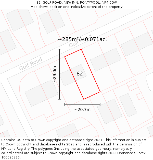 82, GOLF ROAD, NEW INN, PONTYPOOL, NP4 0QW: Plot and title map