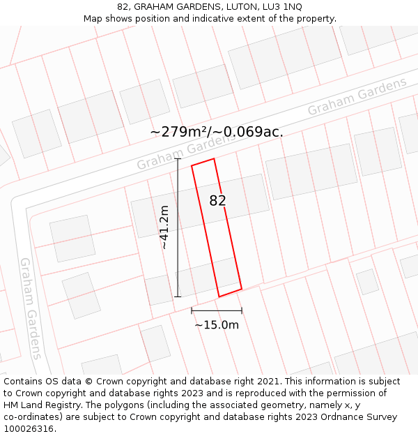 82, GRAHAM GARDENS, LUTON, LU3 1NQ: Plot and title map
