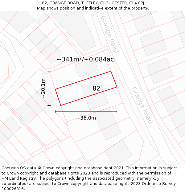 82, GRANGE ROAD, TUFFLEY, GLOUCESTER, GL4 0PJ: Plot and title map