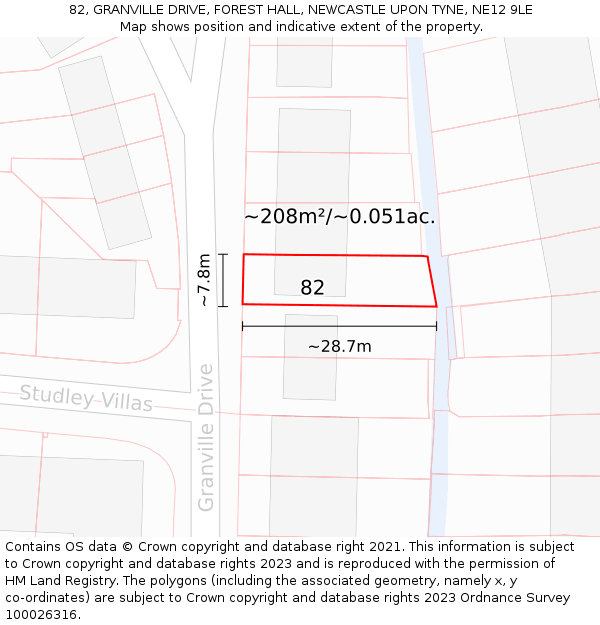 82, GRANVILLE DRIVE, FOREST HALL, NEWCASTLE UPON TYNE, NE12 9LE: Plot and title map