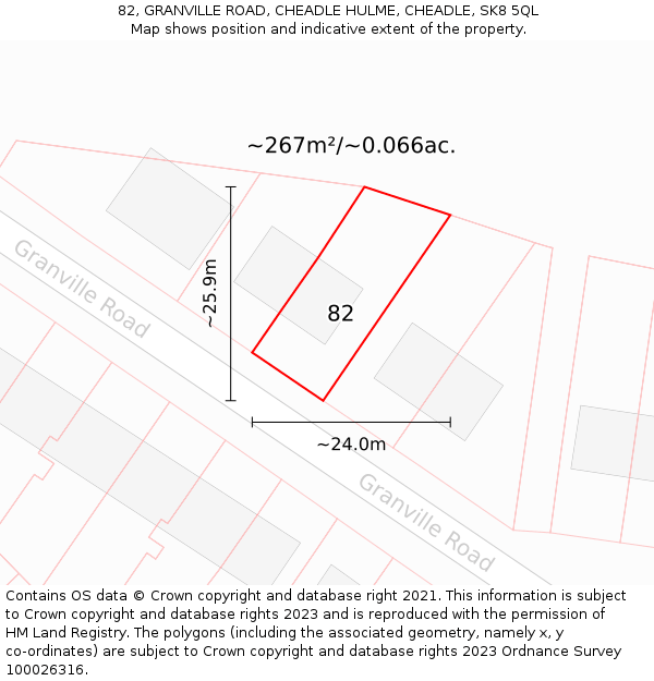 82, GRANVILLE ROAD, CHEADLE HULME, CHEADLE, SK8 5QL: Plot and title map