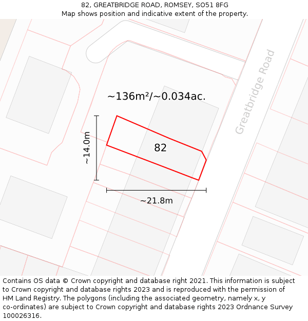 82, GREATBRIDGE ROAD, ROMSEY, SO51 8FG: Plot and title map