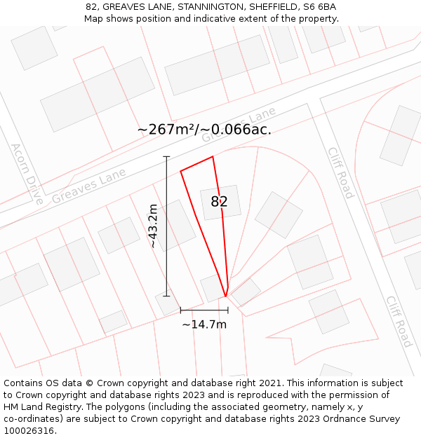 82, GREAVES LANE, STANNINGTON, SHEFFIELD, S6 6BA: Plot and title map