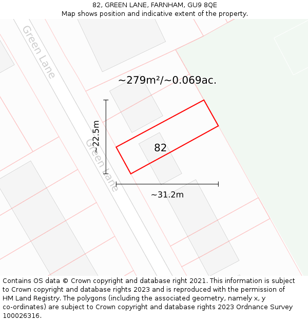 82, GREEN LANE, FARNHAM, GU9 8QE: Plot and title map