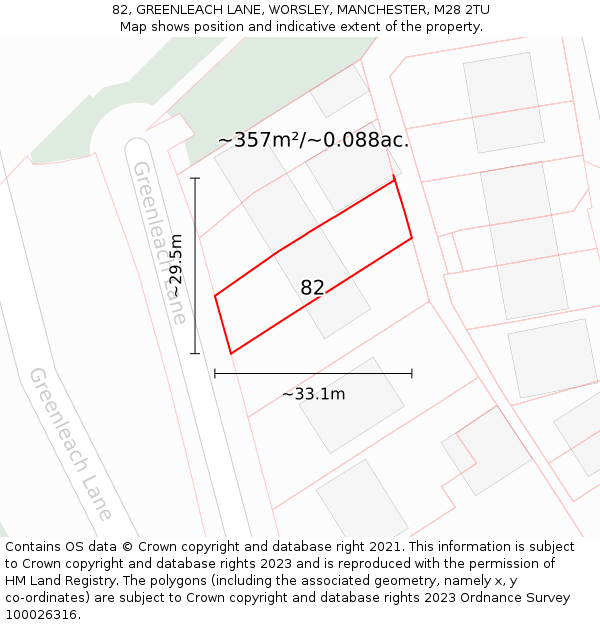 82, GREENLEACH LANE, WORSLEY, MANCHESTER, M28 2TU: Plot and title map