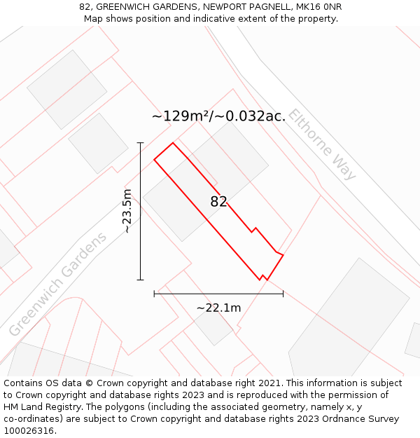 82, GREENWICH GARDENS, NEWPORT PAGNELL, MK16 0NR: Plot and title map