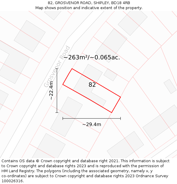 82, GROSVENOR ROAD, SHIPLEY, BD18 4RB: Plot and title map