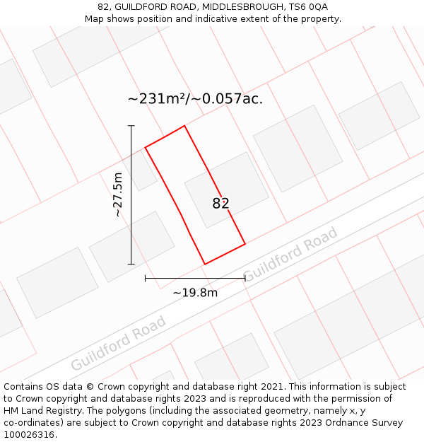 82, GUILDFORD ROAD, MIDDLESBROUGH, TS6 0QA: Plot and title map