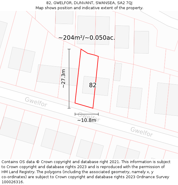 82, GWELFOR, DUNVANT, SWANSEA, SA2 7QJ: Plot and title map