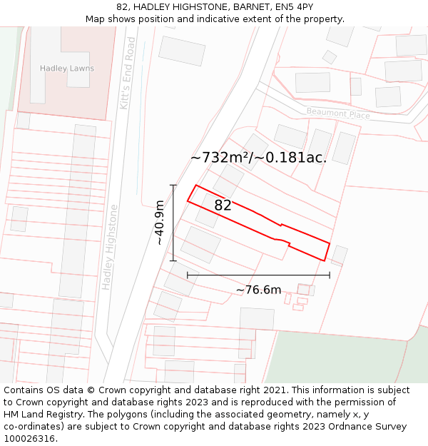 82, HADLEY HIGHSTONE, BARNET, EN5 4PY: Plot and title map