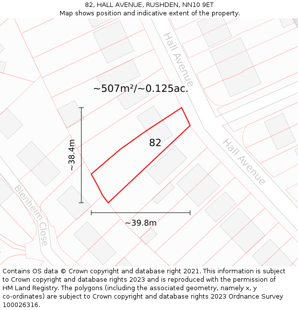 82, HALL AVENUE, RUSHDEN, NN10 9ET: Plot and title map