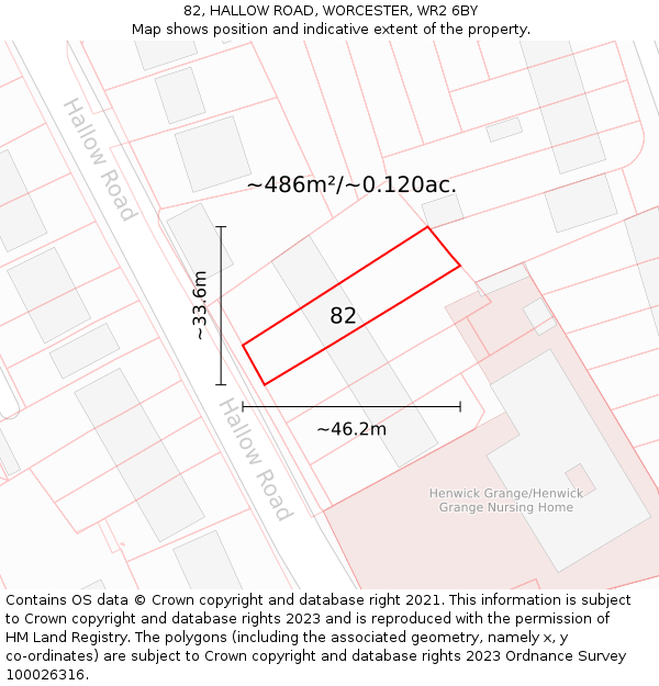 82, HALLOW ROAD, WORCESTER, WR2 6BY: Plot and title map