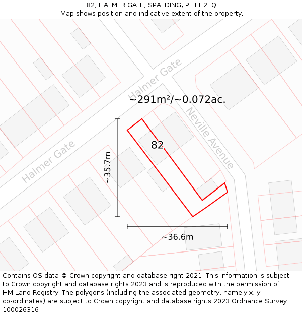 82, HALMER GATE, SPALDING, PE11 2EQ: Plot and title map