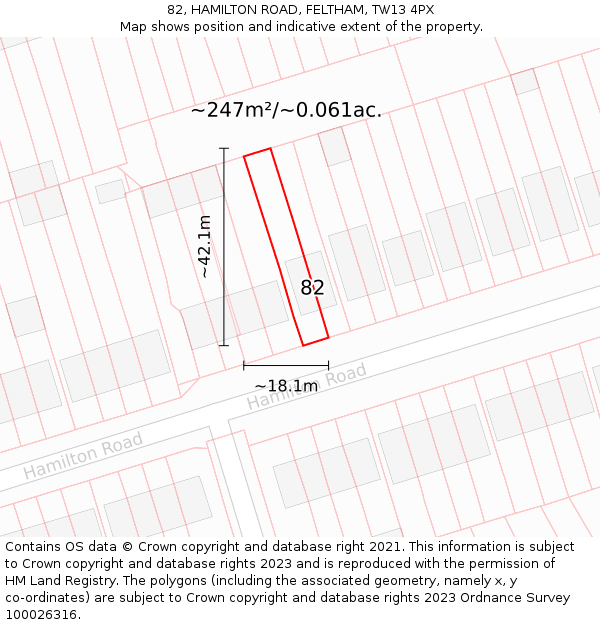 82, HAMILTON ROAD, FELTHAM, TW13 4PX: Plot and title map
