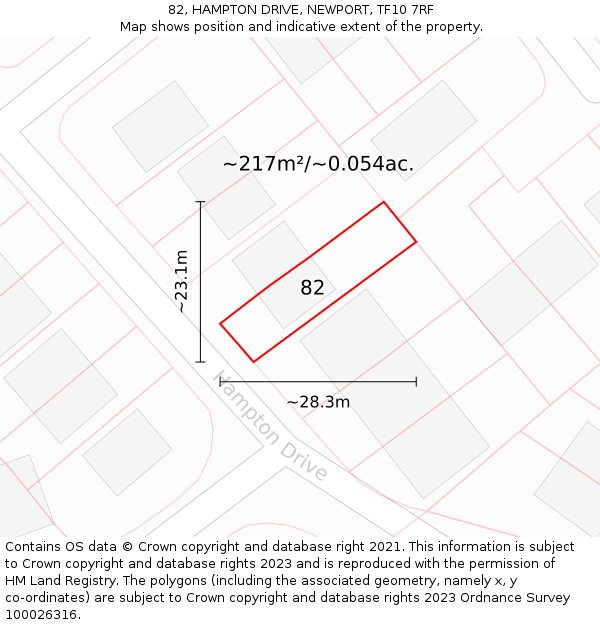 82, HAMPTON DRIVE, NEWPORT, TF10 7RF: Plot and title map