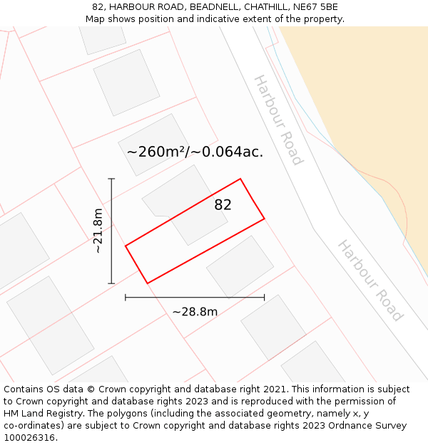 82, HARBOUR ROAD, BEADNELL, CHATHILL, NE67 5BE: Plot and title map