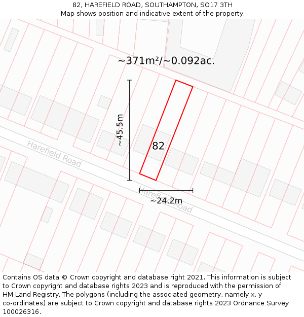 82, HAREFIELD ROAD, SOUTHAMPTON, SO17 3TH: Plot and title map
