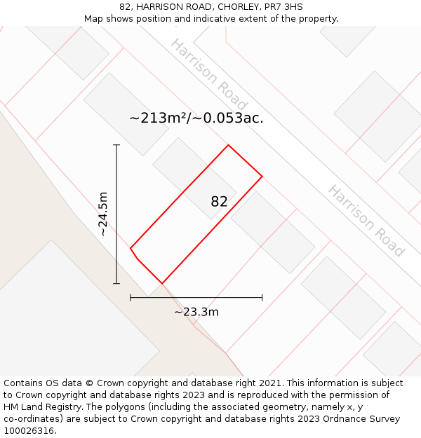 82, HARRISON ROAD, CHORLEY, PR7 3HS: Plot and title map