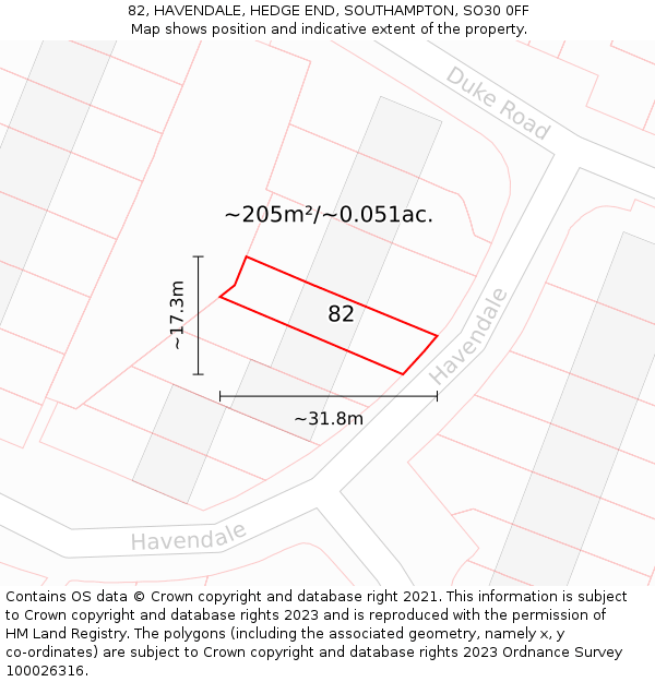 82, HAVENDALE, HEDGE END, SOUTHAMPTON, SO30 0FF: Plot and title map