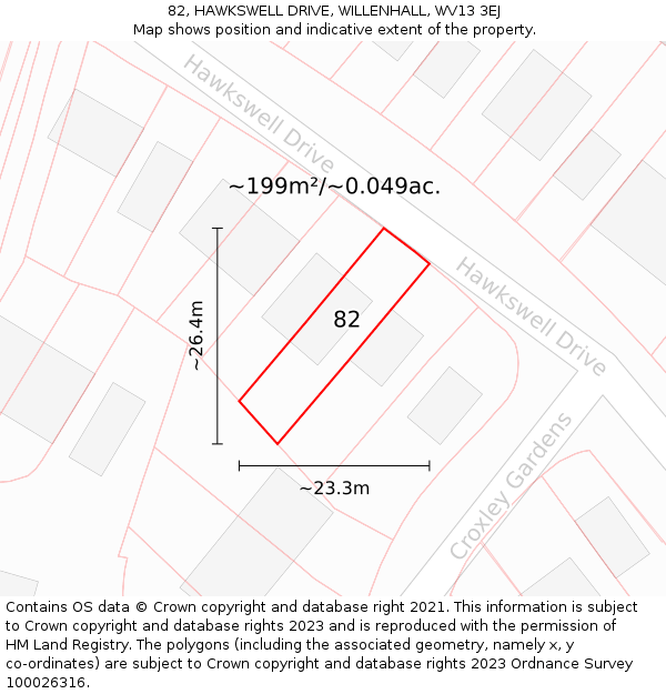 82, HAWKSWELL DRIVE, WILLENHALL, WV13 3EJ: Plot and title map