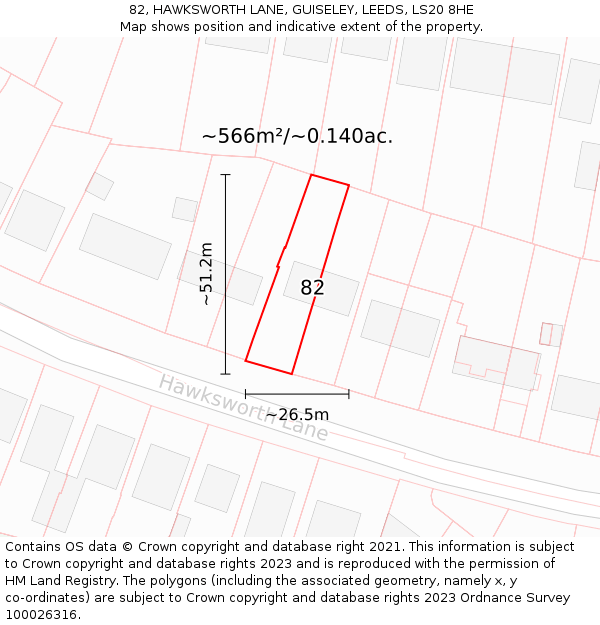 82, HAWKSWORTH LANE, GUISELEY, LEEDS, LS20 8HE: Plot and title map