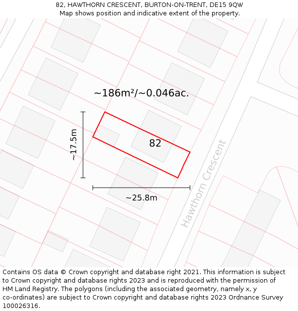 82, HAWTHORN CRESCENT, BURTON-ON-TRENT, DE15 9QW: Plot and title map