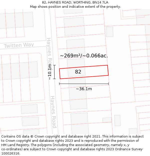 82, HAYNES ROAD, WORTHING, BN14 7LA: Plot and title map
