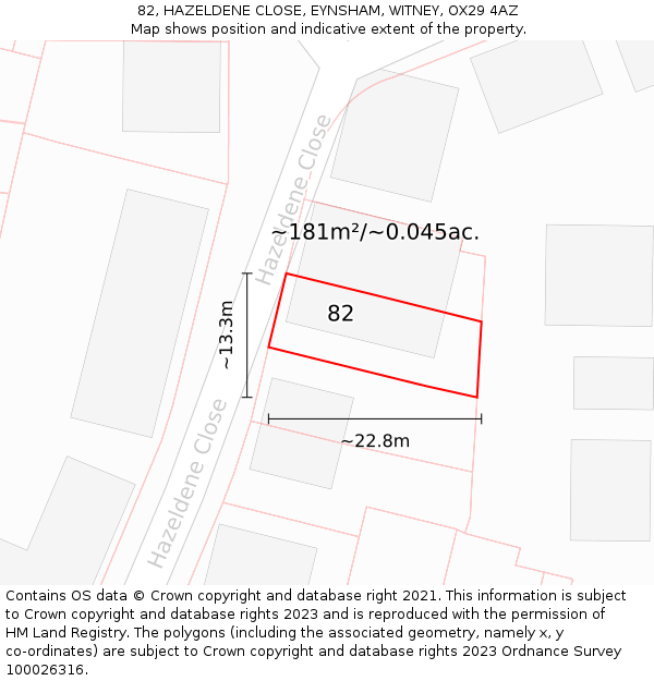 82, HAZELDENE CLOSE, EYNSHAM, WITNEY, OX29 4AZ: Plot and title map