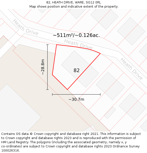 82, HEATH DRIVE, WARE, SG12 0RL: Plot and title map