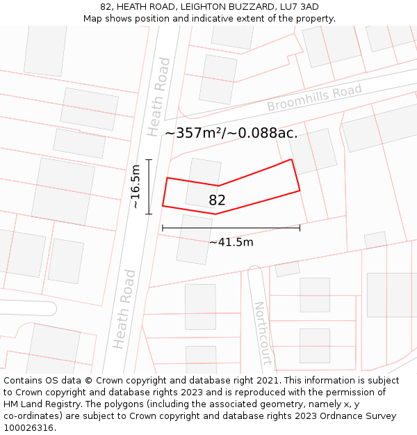 82, HEATH ROAD, LEIGHTON BUZZARD, LU7 3AD: Plot and title map