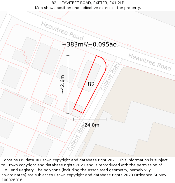82, HEAVITREE ROAD, EXETER, EX1 2LP: Plot and title map