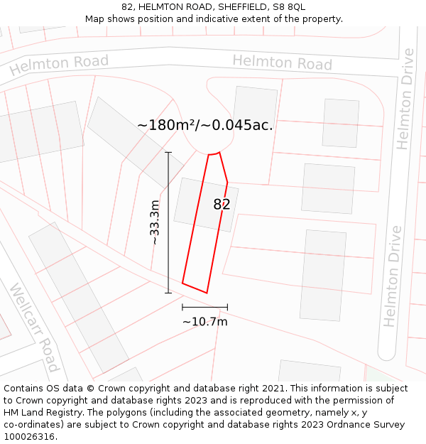 82, HELMTON ROAD, SHEFFIELD, S8 8QL: Plot and title map