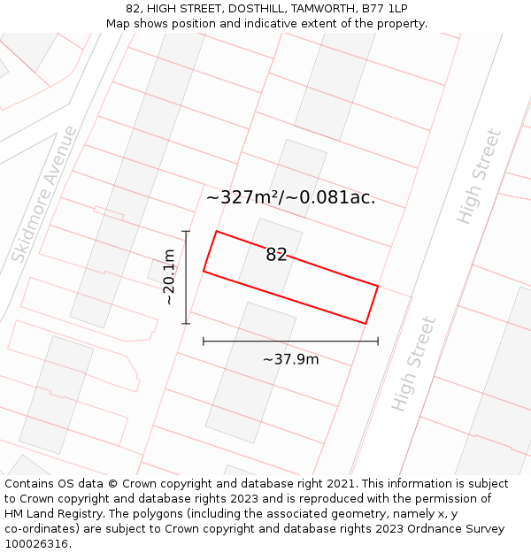 82, HIGH STREET, DOSTHILL, TAMWORTH, B77 1LP: Plot and title map