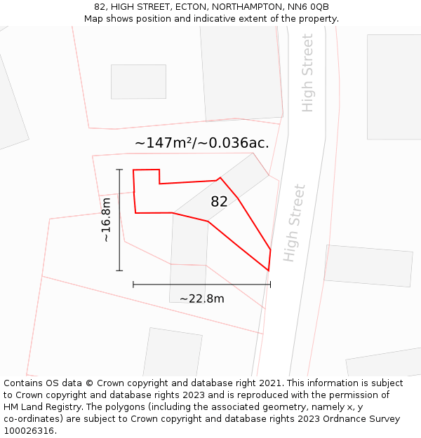 82, HIGH STREET, ECTON, NORTHAMPTON, NN6 0QB: Plot and title map
