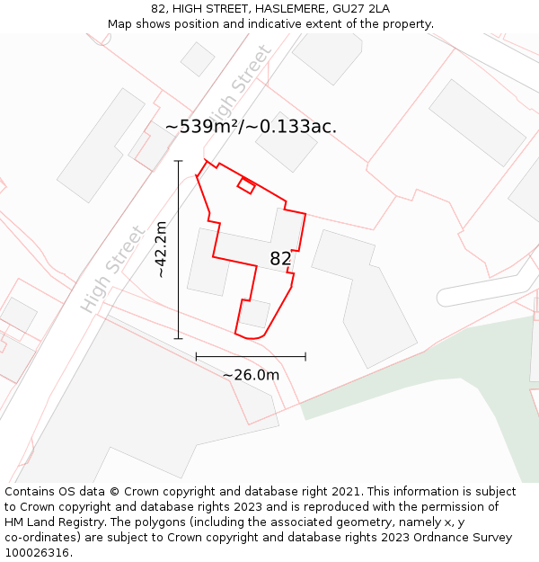 82, HIGH STREET, HASLEMERE, GU27 2LA: Plot and title map