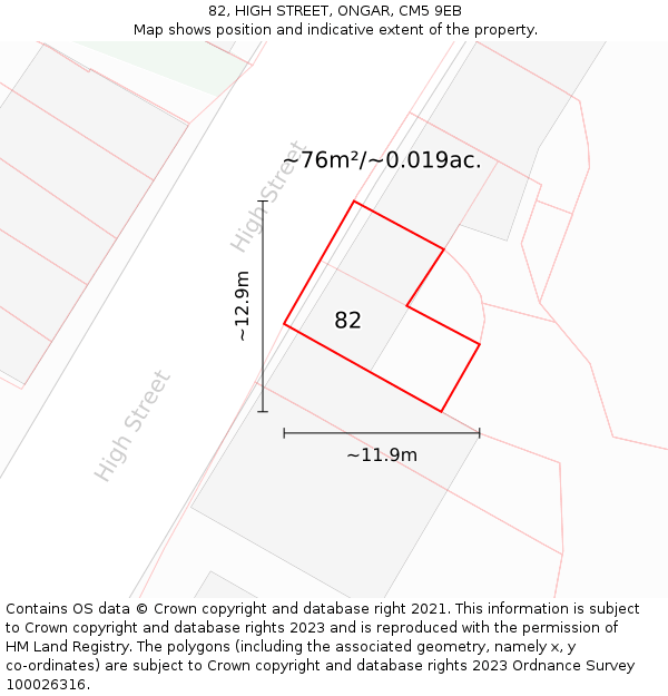 82, HIGH STREET, ONGAR, CM5 9EB: Plot and title map