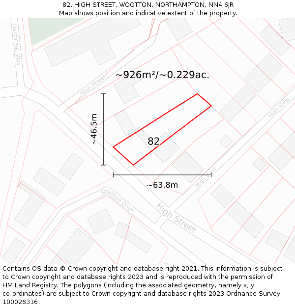 82, HIGH STREET, WOOTTON, NORTHAMPTON, NN4 6JR: Plot and title map
