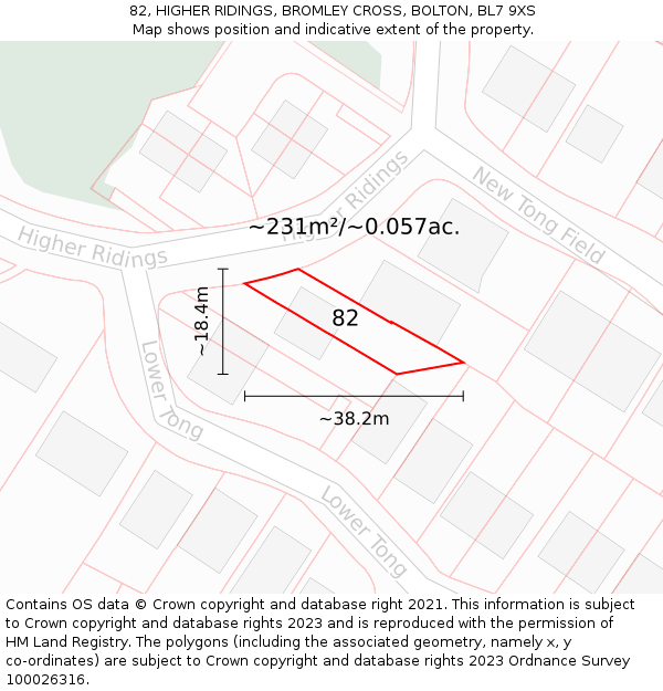 82, HIGHER RIDINGS, BROMLEY CROSS, BOLTON, BL7 9XS: Plot and title map
