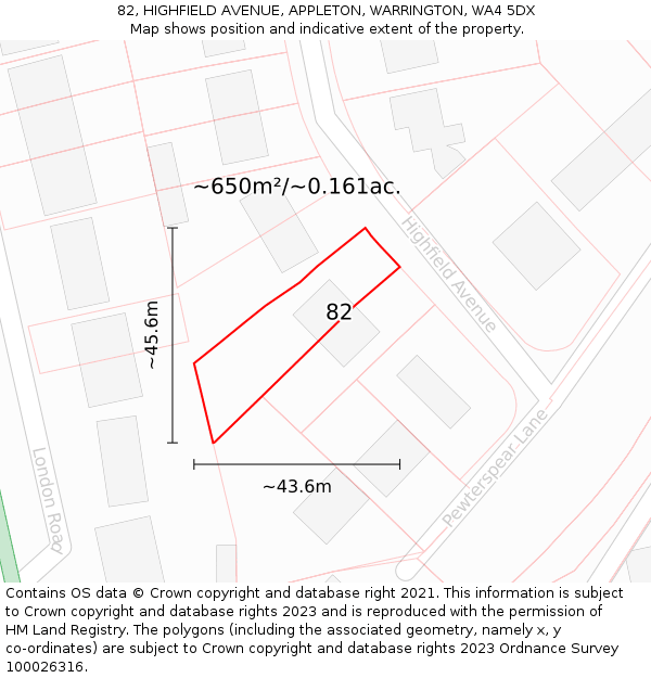 82, HIGHFIELD AVENUE, APPLETON, WARRINGTON, WA4 5DX: Plot and title map