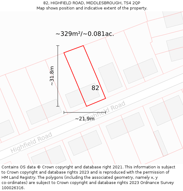 82, HIGHFIELD ROAD, MIDDLESBROUGH, TS4 2QP: Plot and title map