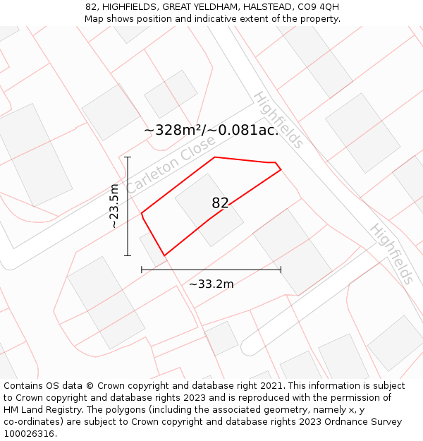 82, HIGHFIELDS, GREAT YELDHAM, HALSTEAD, CO9 4QH: Plot and title map