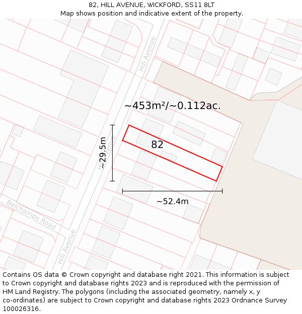 82, HILL AVENUE, WICKFORD, SS11 8LT: Plot and title map